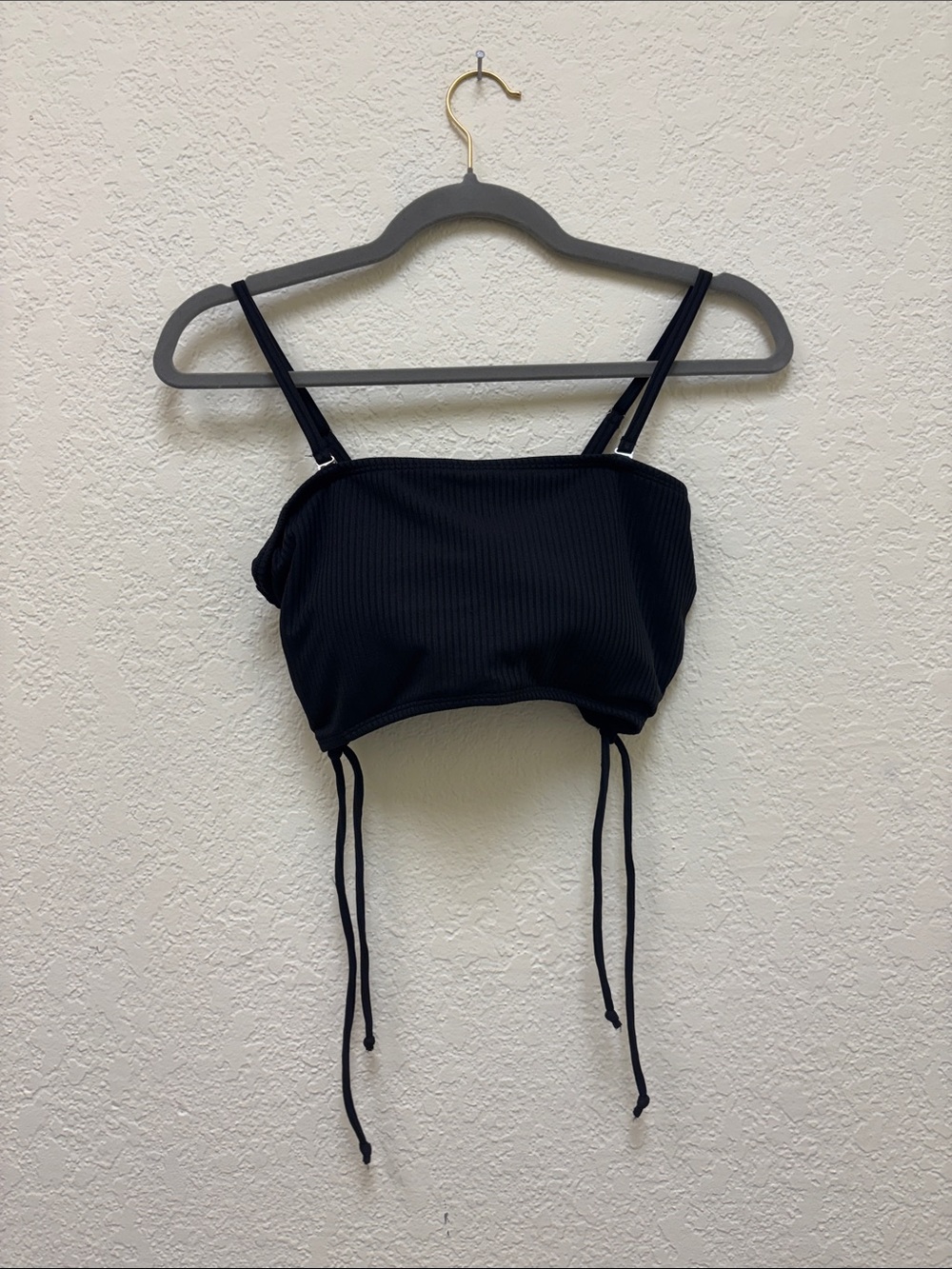 Black Ribbed Drawstring Crop Camisole